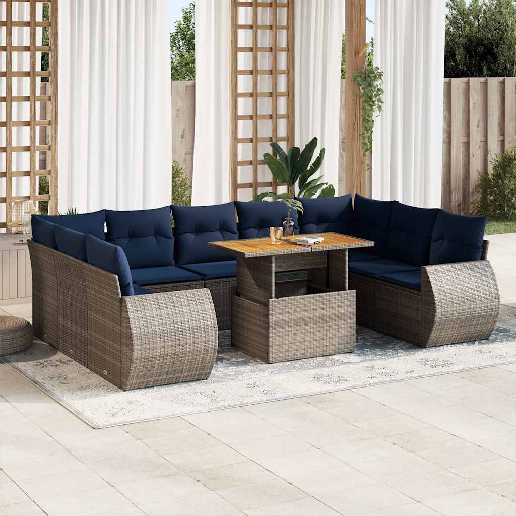 Set Divano da Giardino 10 pz con Cuscini Grigio in Polyrattan | homemem39