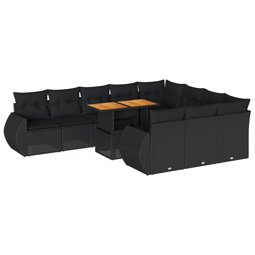 Set Divani da Giardino 11 pz con Cuscini in Polyrattan Nero | homemem39