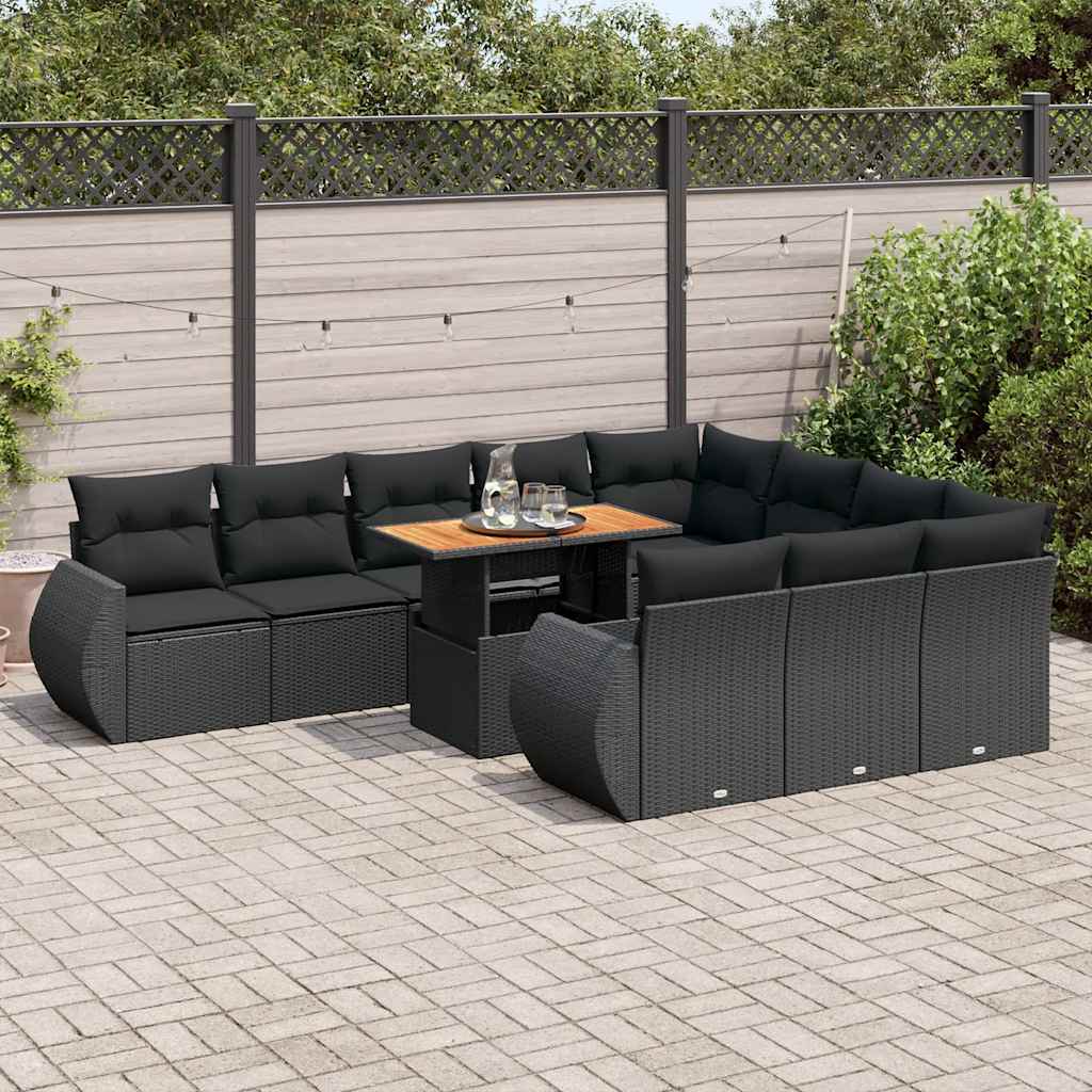 Set Divani da Giardino 11 pz con Cuscini in Polyrattan Nero | homemem39