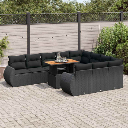 Set Divani da Giardino 11 pz con Cuscini in Polyrattan Nero | homemem39