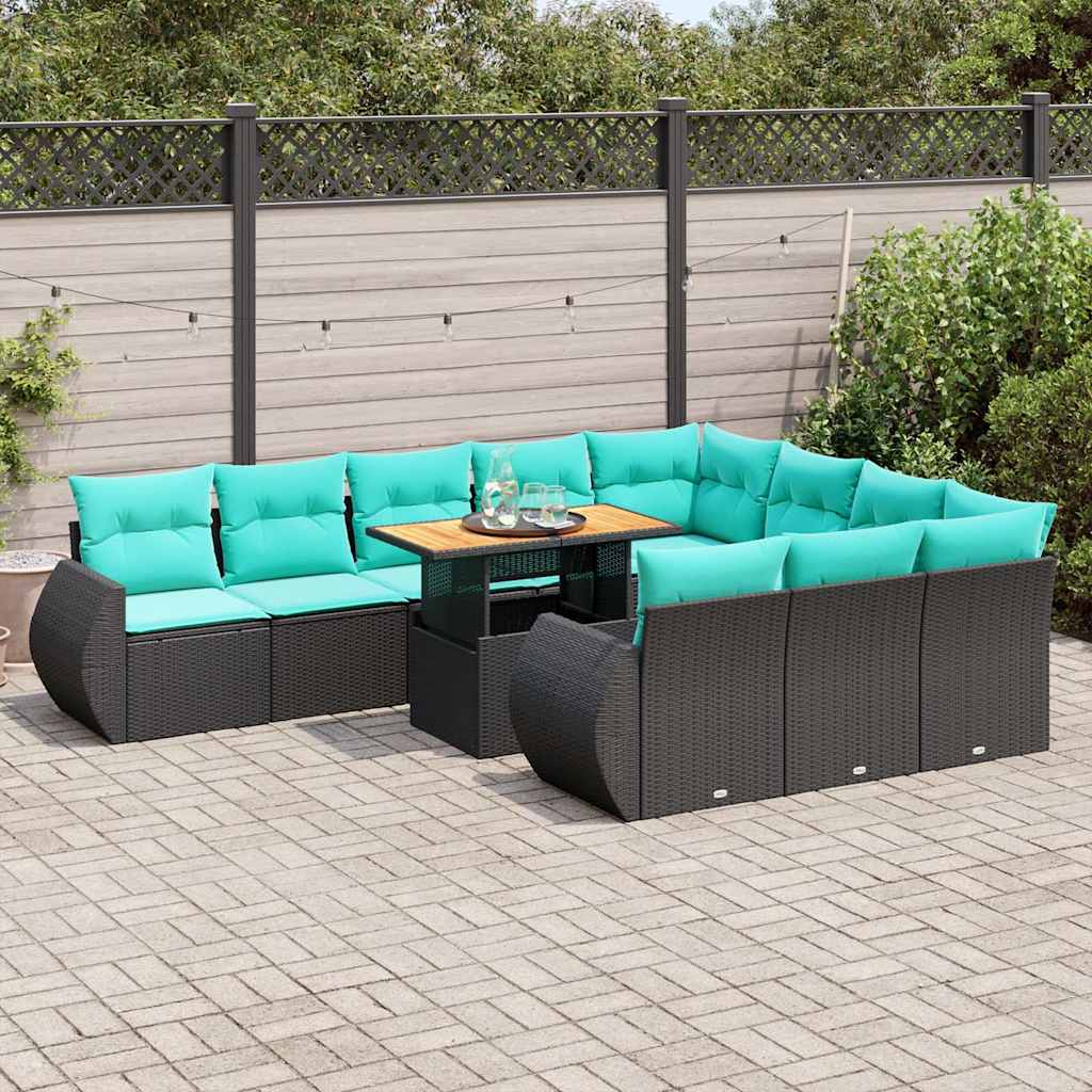 Set Divani da Giardino 11 pz con Cuscini in Polyrattan Nero | homemem39