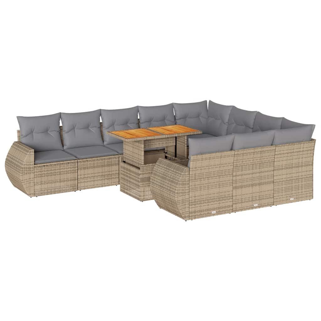 Set Divani da Giardino 11 pz con Cuscini Beige in Polyrattan | homemem39