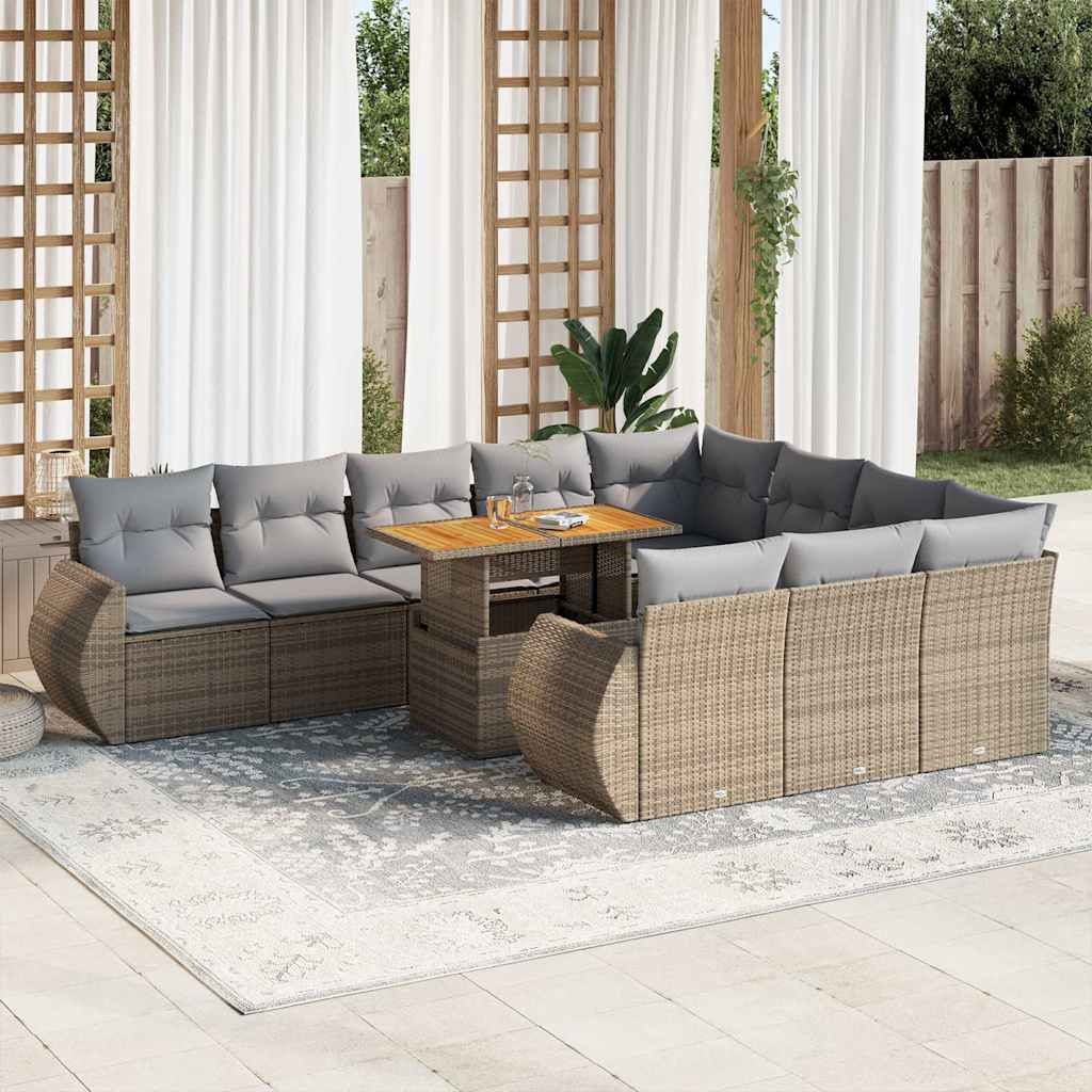 Set Divani da Giardino 11 pz con Cuscini Beige in Polyrattan | homemem39