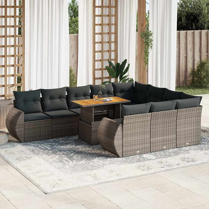 Set Divani da Giardino 11 pz con Cuscini in Polyrattan Grigio | homemem39