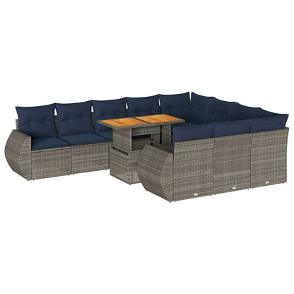 Set Divani da Giardino 11 pz con Cuscini in Polyrattan Grigio | homemem39
