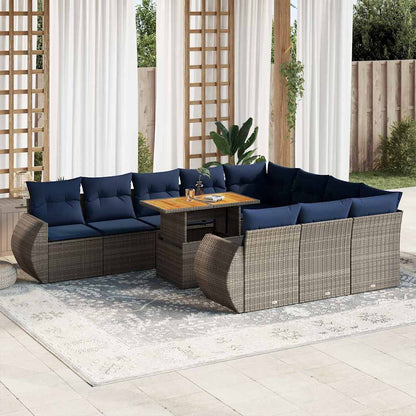Set Divani da Giardino 11 pz con Cuscini in Polyrattan Grigio | homemem39