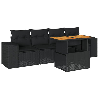 Set Divani da Giardino 5 pz con Cuscini in Polyrattan Nero