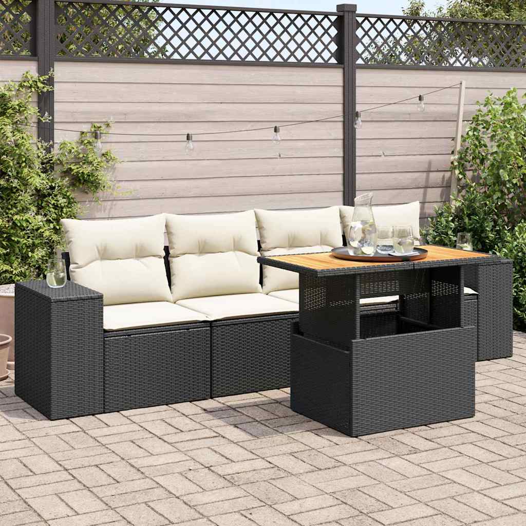 Set Divani da Giardino 5 pz con Cuscini in Polyrattan Nero | homemem39