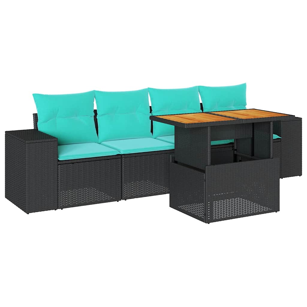 Set Divani da Giardino 5 pz con Cuscini in Polyrattan Nero | homemem39