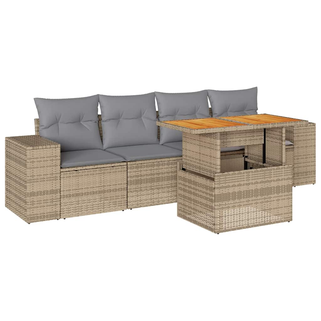 Set Divano da Giardino 5 pz con Cuscini Beige in Polyrattan | homemem39
