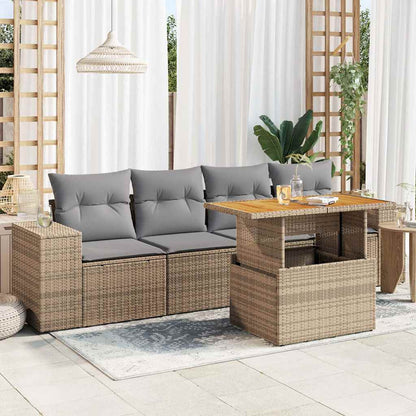 Set Divano da Giardino 5 pz con Cuscini Beige in Polyrattan | homemem39