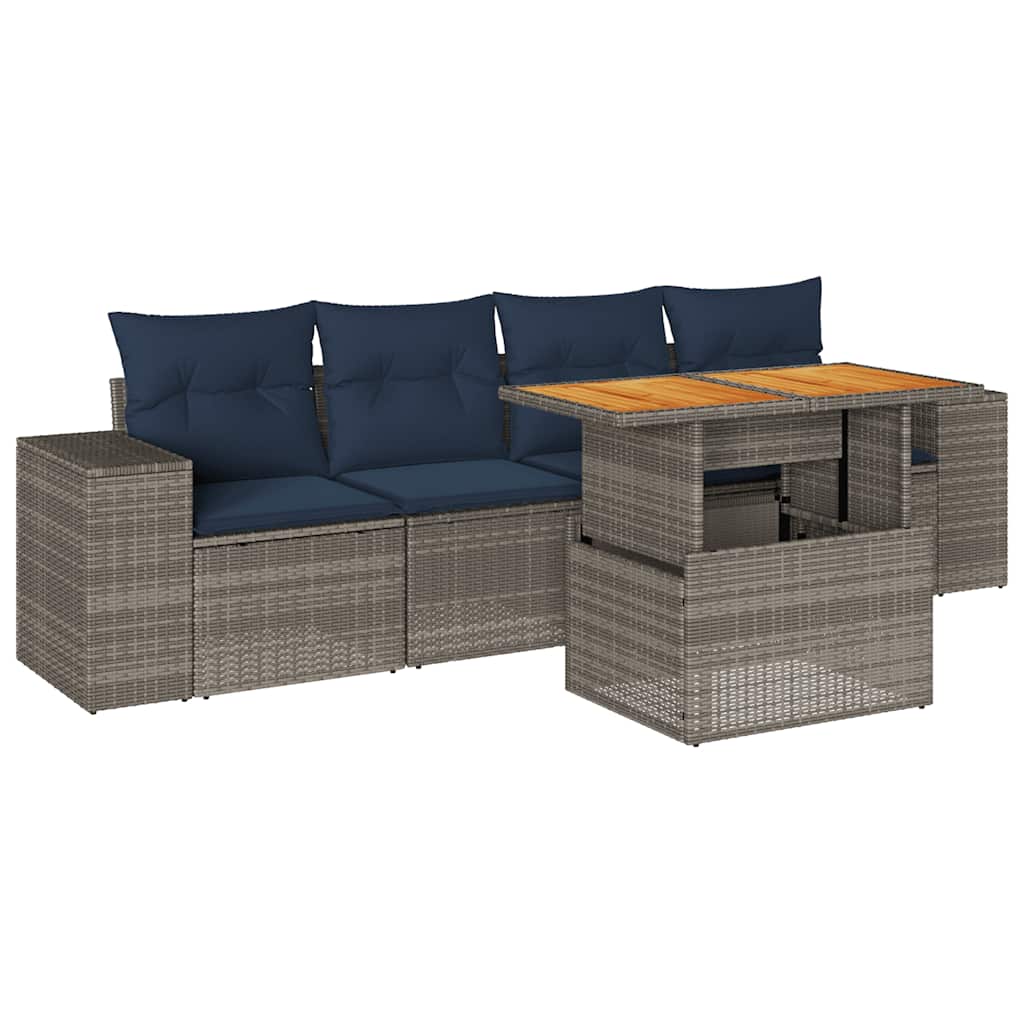 Set Divano da Giardino 5 pz con Cuscini Grigio in Polyrattan | homemem39