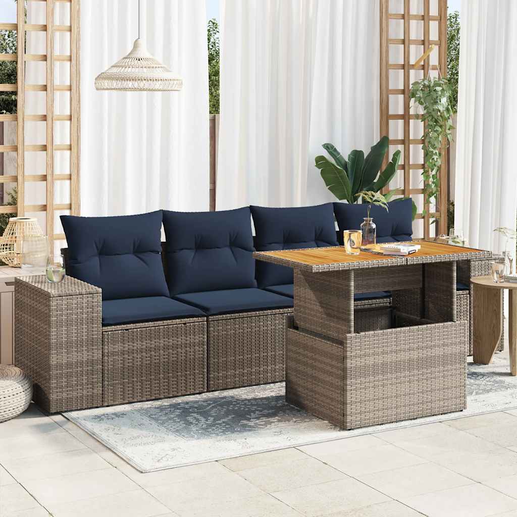 Set Divano da Giardino 5 pz con Cuscini Grigio in Polyrattan | homemem39