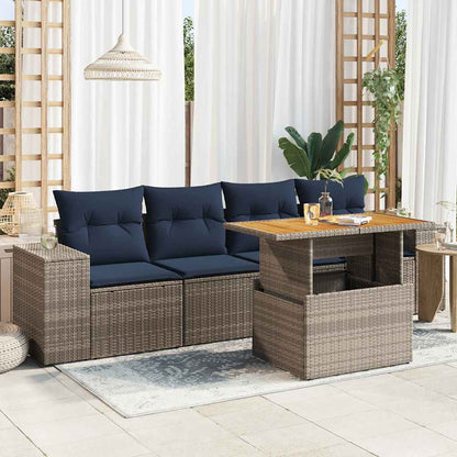 Set Divano da Giardino 5 pz con Cuscini Grigio in Polyrattan | homemem39