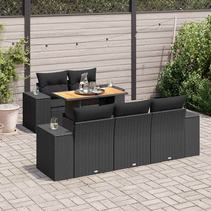 Set Divano da Giardino 6 pz con Cuscini Nero in Polyrattan - homemem39