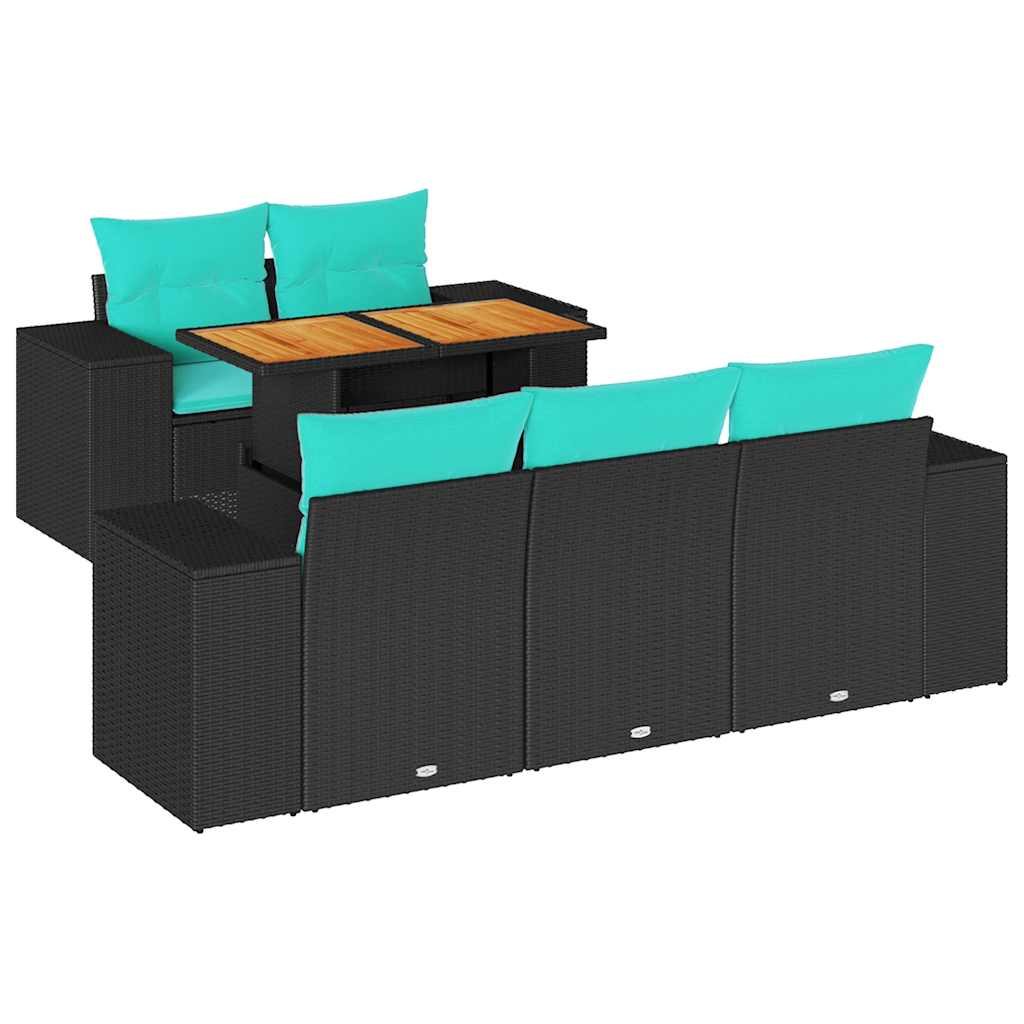 Set Divano da Giardino 6 pz con Cuscini Nero in Polyrattan | homemem39