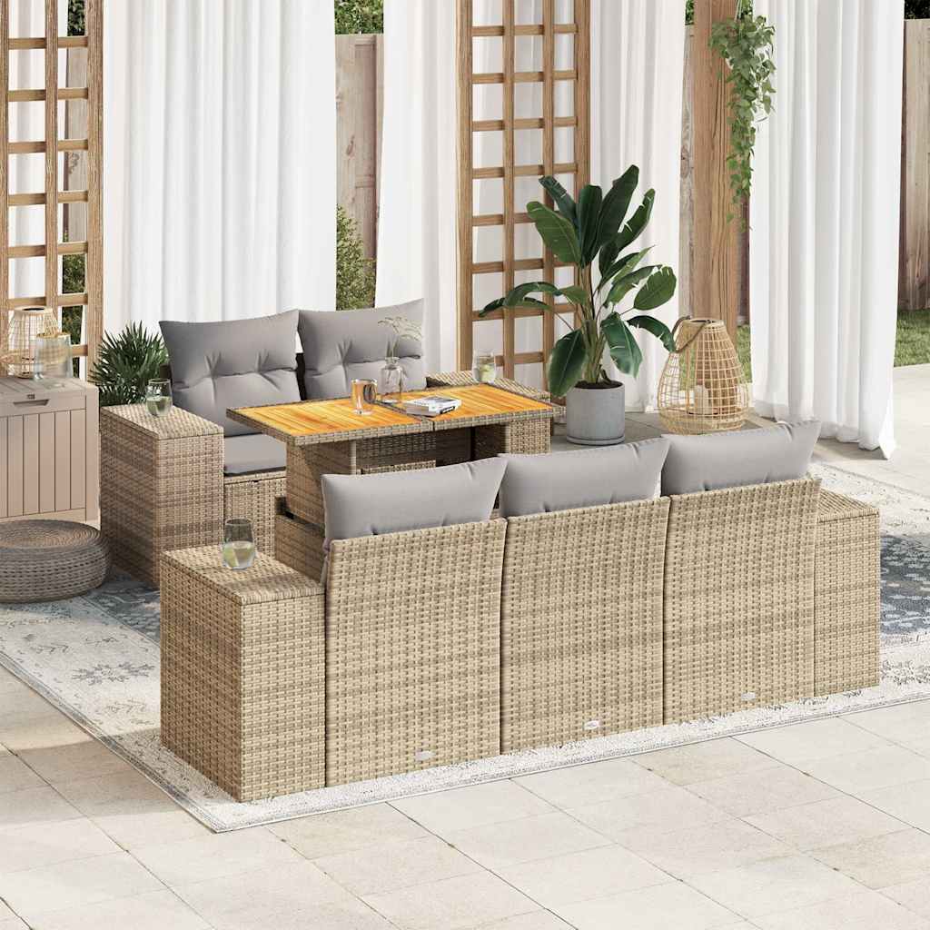 Set Divano da Giardino 6 pz con Cuscini Beige in Polyrattan | homemem39