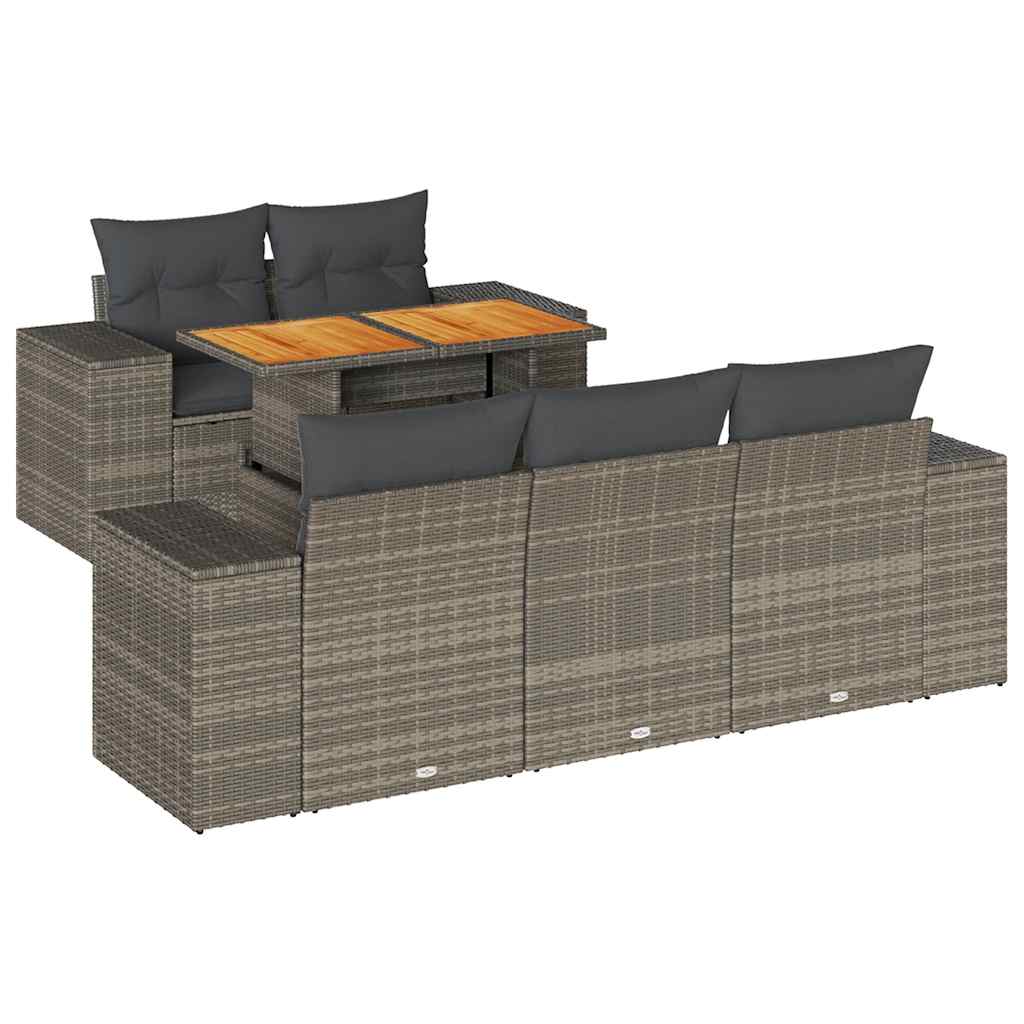 Set Divano da Giardino 6 pz con Cuscini Grigio in Polyrattan | homemem39
