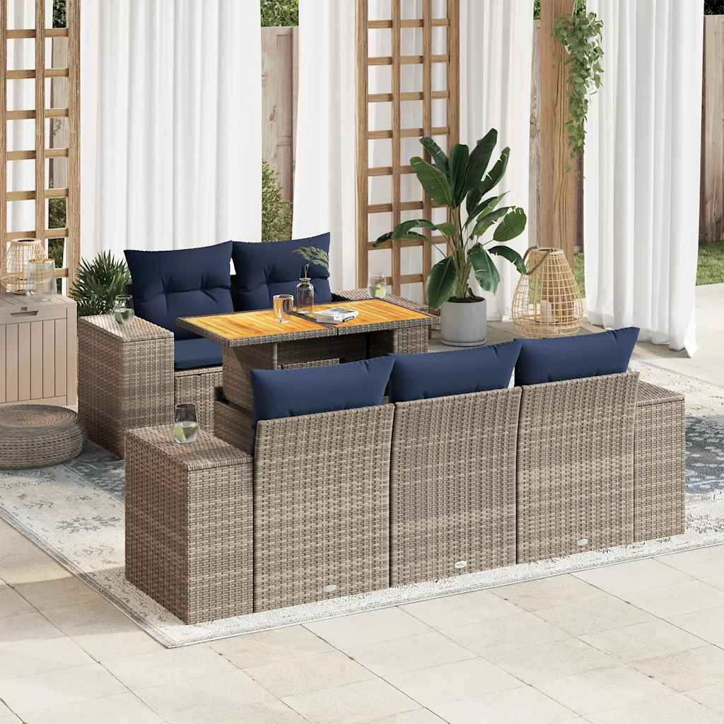 Set Divano da Giardino 6 pz con Cuscini Grigio in Polyrattan | homemem39
