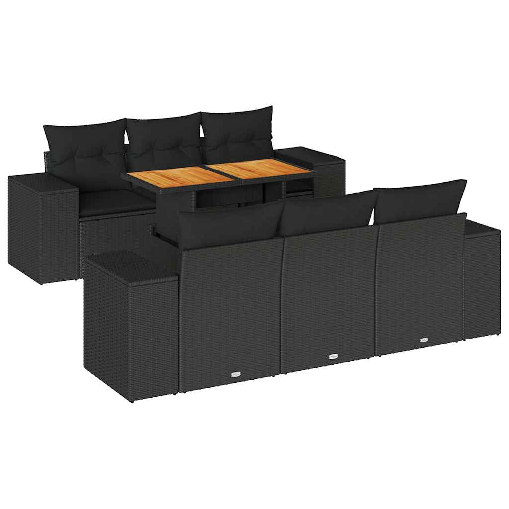 Set Divani da Giardino con Cuscini 7pz Nero Polyrattan - homemem39