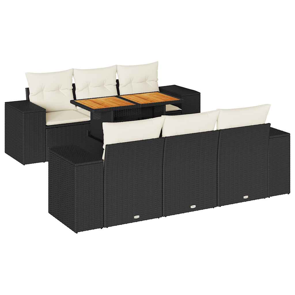 Set Divani da Giardino con Cuscini 7pz Nero Polyrattan | homemem39