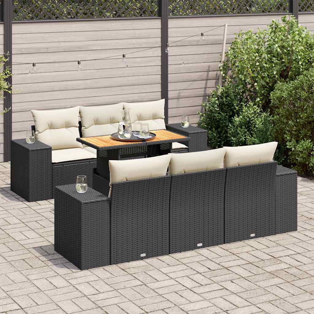 Set Divani da Giardino con Cuscini 7pz Nero Polyrattan | homemem39