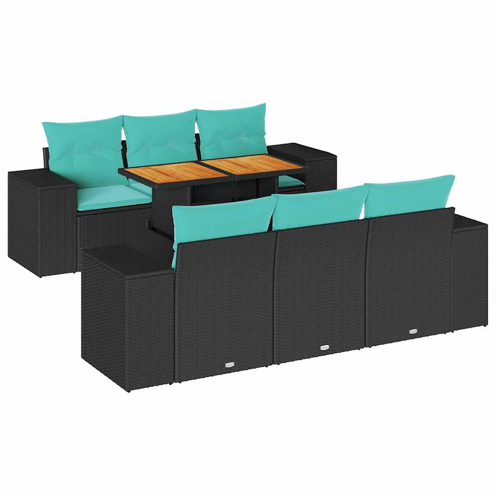 Set Divani da Giardino con Cuscini 7pz Nero Polyrattan | homemem39