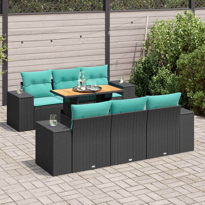 Set Divani da Giardino con Cuscini 7pz Nero Polyrattan
