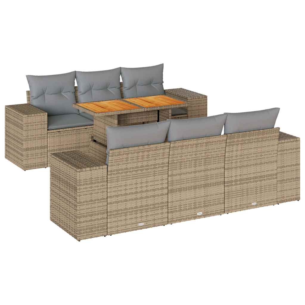 Set Divani da Giardino 7 pz con Cuscini Beige in Polyrattan | homemem39