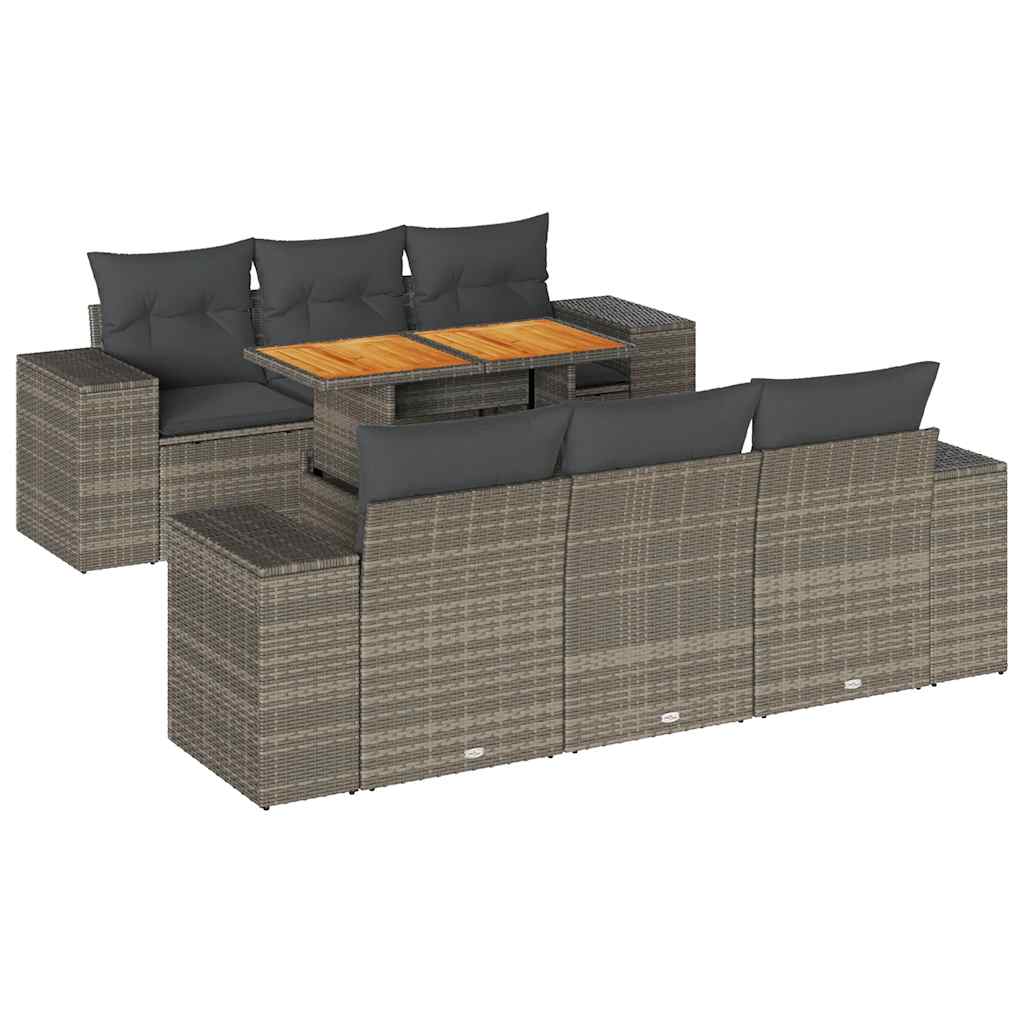 Set Divani da Giardino 7 pz con Cuscini Grigio in Polyrattan | homemem39