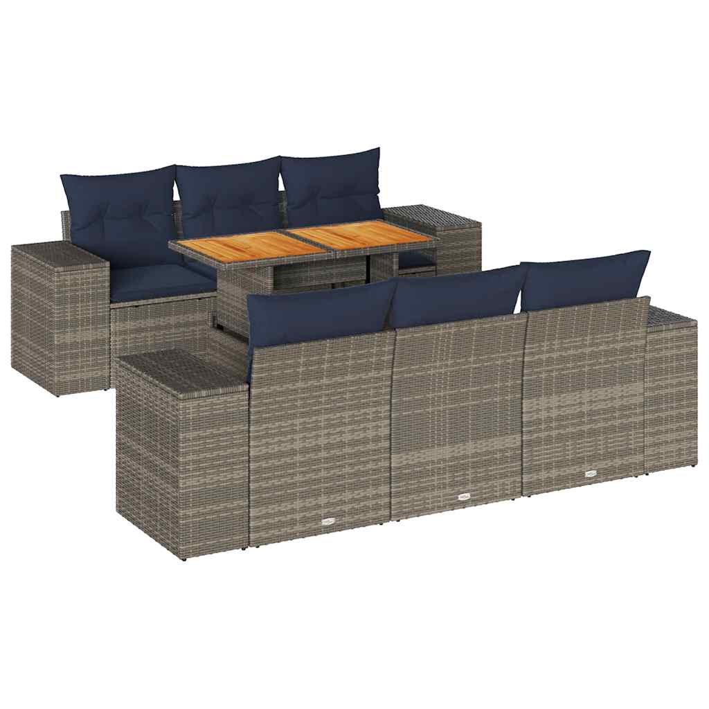 Set Divani da Giardino 7 pz con Cuscini Grigio in Polyrattan | homemem39