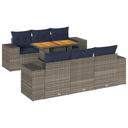 Set Divani da Giardino 7 pz con Cuscini Grigio in Polyrattan | homemem39