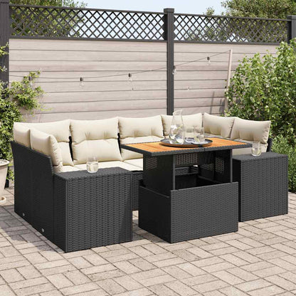 Set Divani da Giardino con Cuscini 7pz Nero Polyrattan