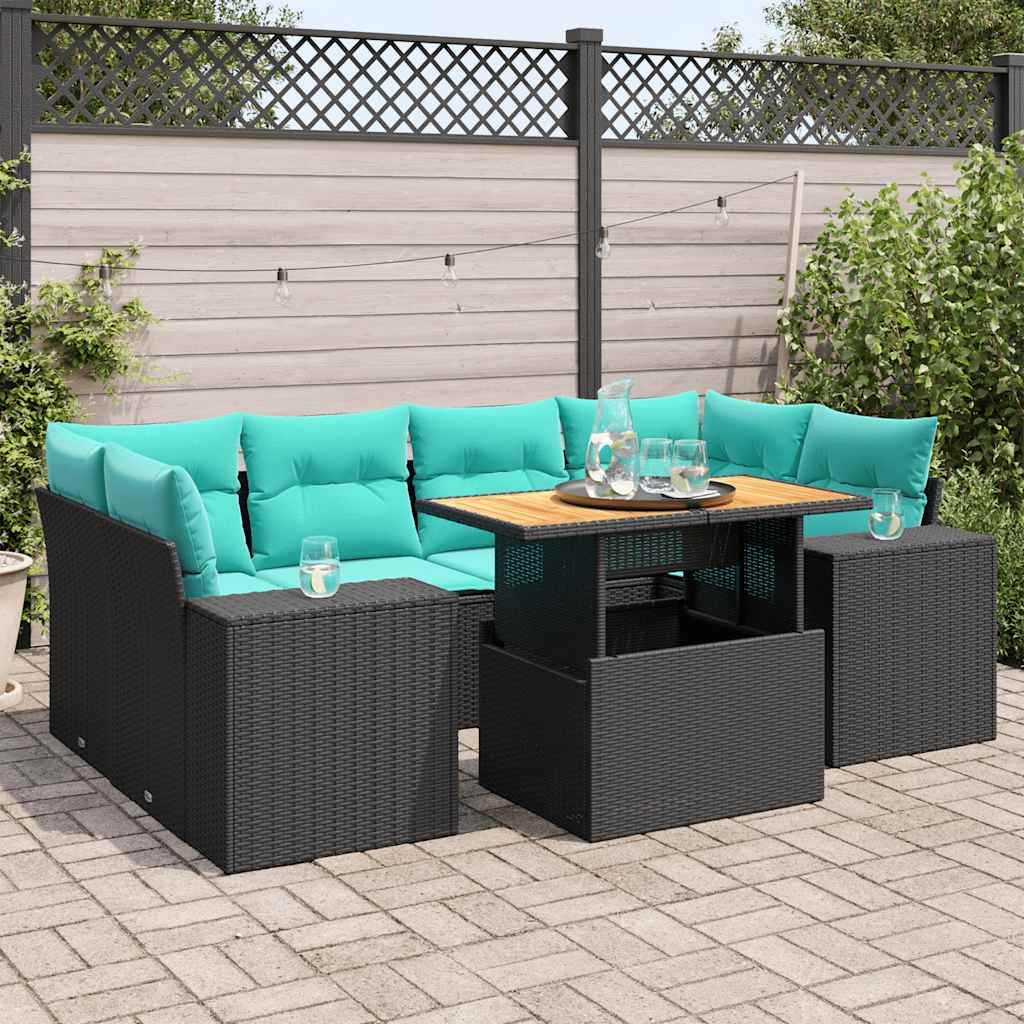 Set Divani da Giardino con Cuscini 7pz Nero Polyrattan | homemem39