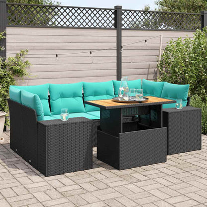 Set Divani da Giardino con Cuscini 7pz Nero Polyrattan