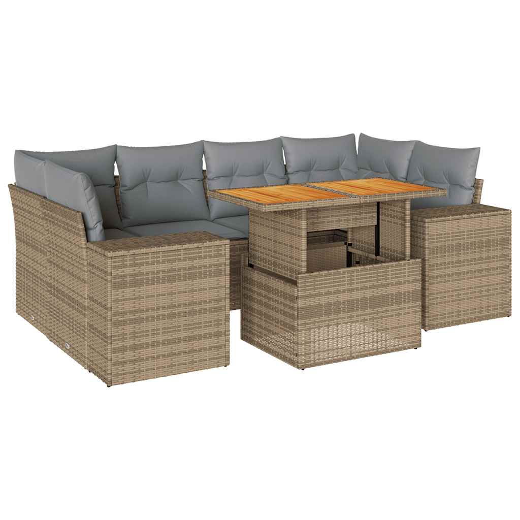 Set Divani da Giardino 7 pz con Cuscini Beige in Polyrattan | homemem39