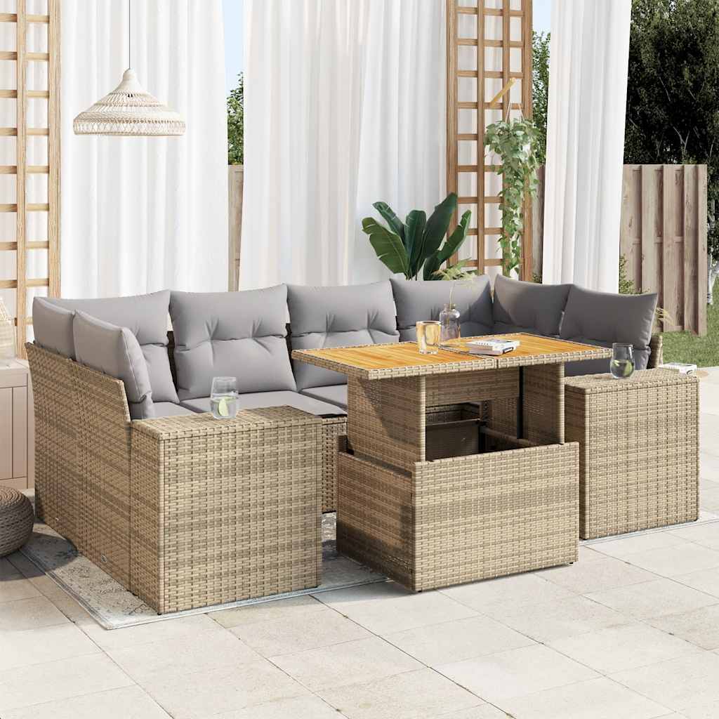 Set Divani da Giardino 7 pz con Cuscini Beige in Polyrattan | homemem39