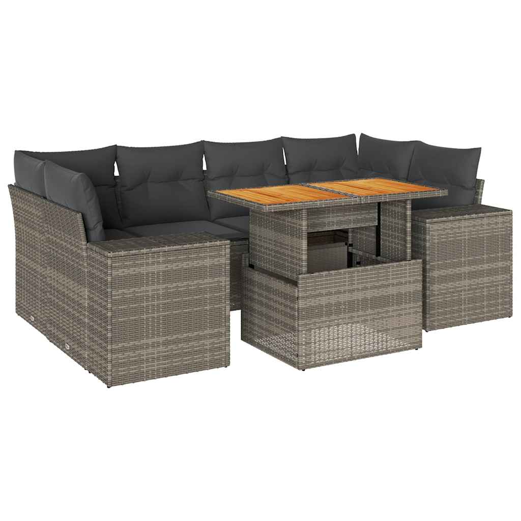 Set Divani da Giardino 7 pz con Cuscini Grigio in Polyrattan | homemem39