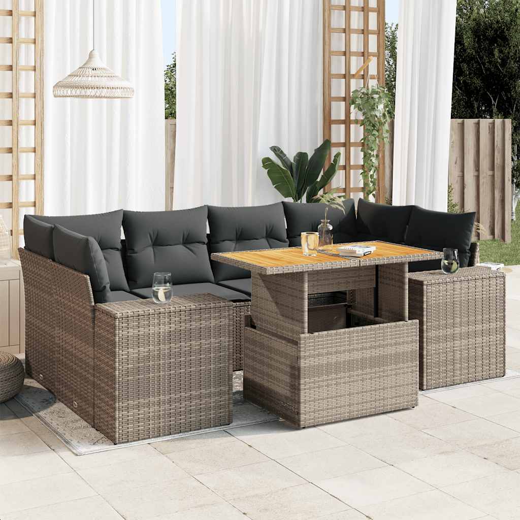 Set Divani da Giardino 7 pz con Cuscini Grigio in Polyrattan | homemem39