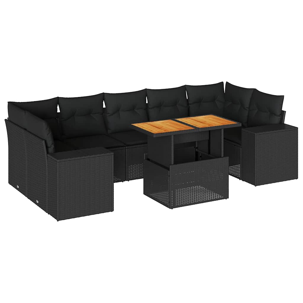 Set Divani da Giardino con Cuscini 8 pz Nero in Polyrattan | homemem39