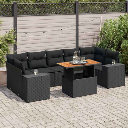 Set Divani da Giardino con Cuscini 8 pz Nero in Polyrattan | homemem39