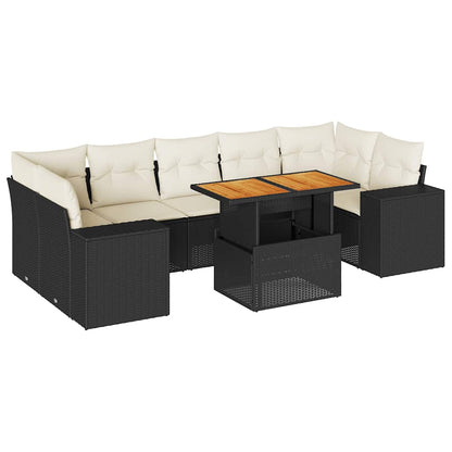 Set Divani da Giardino con Cuscini 8 pz Nero in Polyrattan | homemem39
