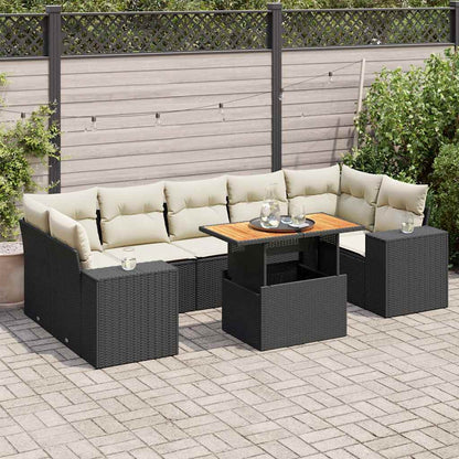 Set Divani da Giardino con Cuscini 8 pz Nero in Polyrattan | homemem39