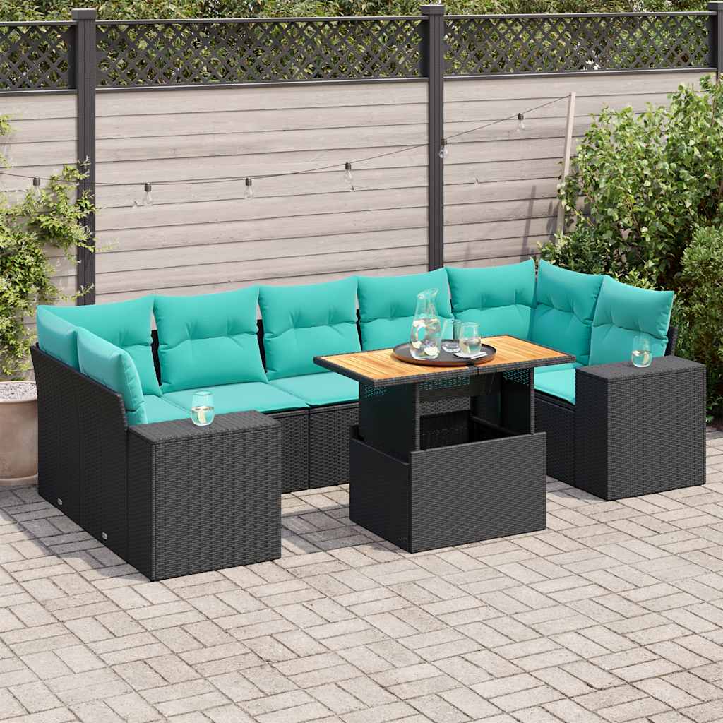 Set Divani da Giardino con Cuscini 8 pz Nero in Polyrattan