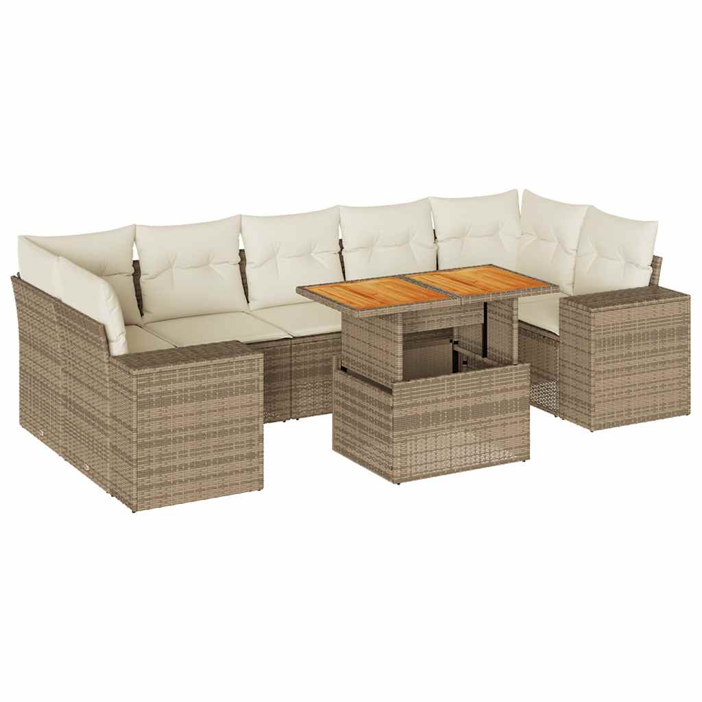 Set Divano da Giardino 8 pz con Cuscini Beige in Polyrattan | homemem39