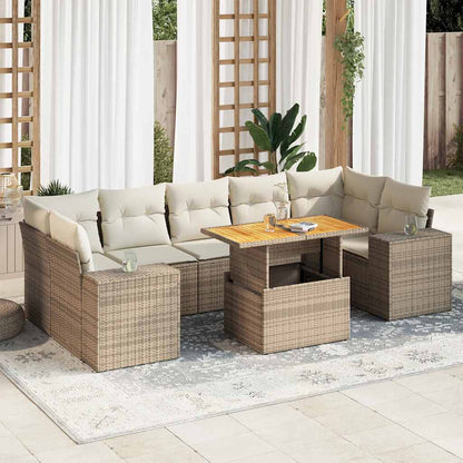 Set Divano da Giardino 8 pz con Cuscini Beige in Polyrattan | homemem39
