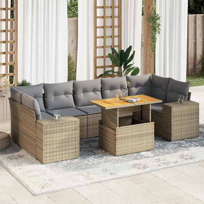 Set Divano da Giardino 8 pz con Cuscini Beige in Polyrattan
