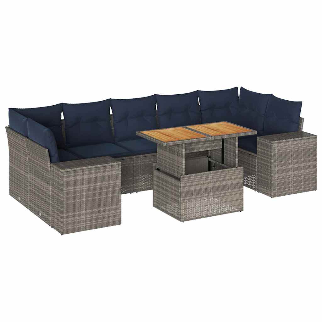 Set Divano da Giardino 8 pz con Cuscini Grigio in Polyrattan