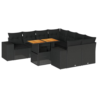 Set Divani da Giardino 9 pz con Cuscini Nero in Polyrattan | homemem39