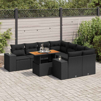 Set Divani da Giardino 9 pz con Cuscini Nero in Polyrattan | homemem39